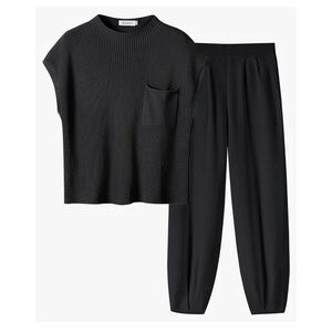 Women's 2 Piece Lounge Set Black Sleeveless Top & Wide Leg Pants XS Casual